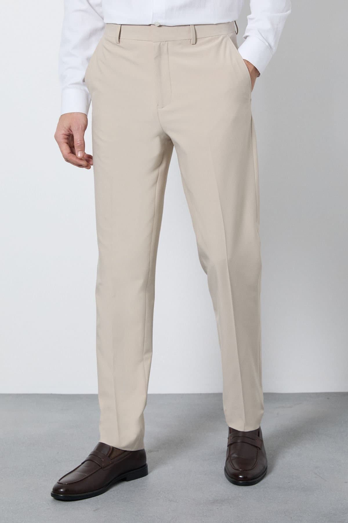 Burton Burton Men's Beige Slim Fit Smart Trousers