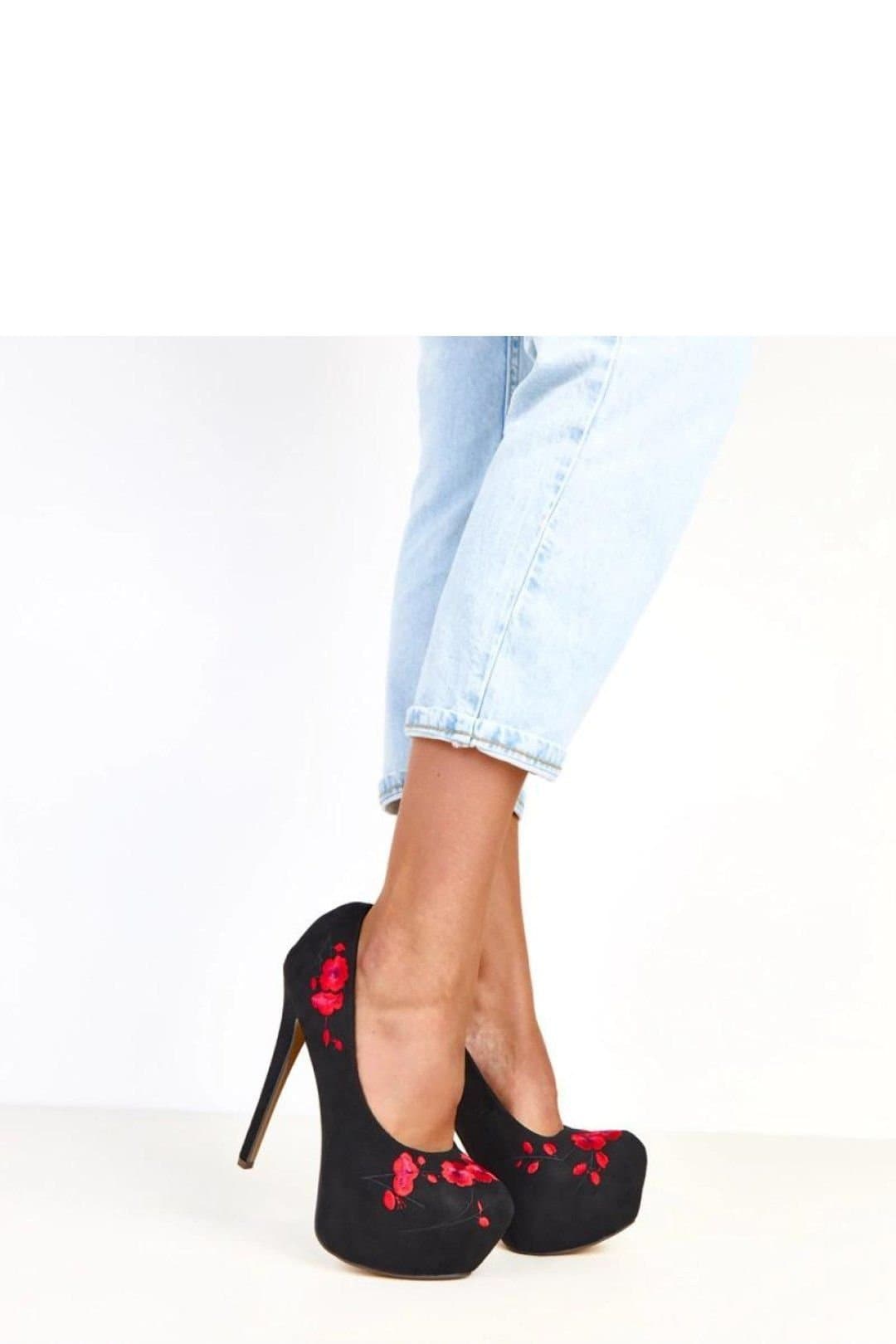 Love Lace Love Lace Women's Sensual Suede Floral Pointed Toe High Heel Platform Romantic in Black