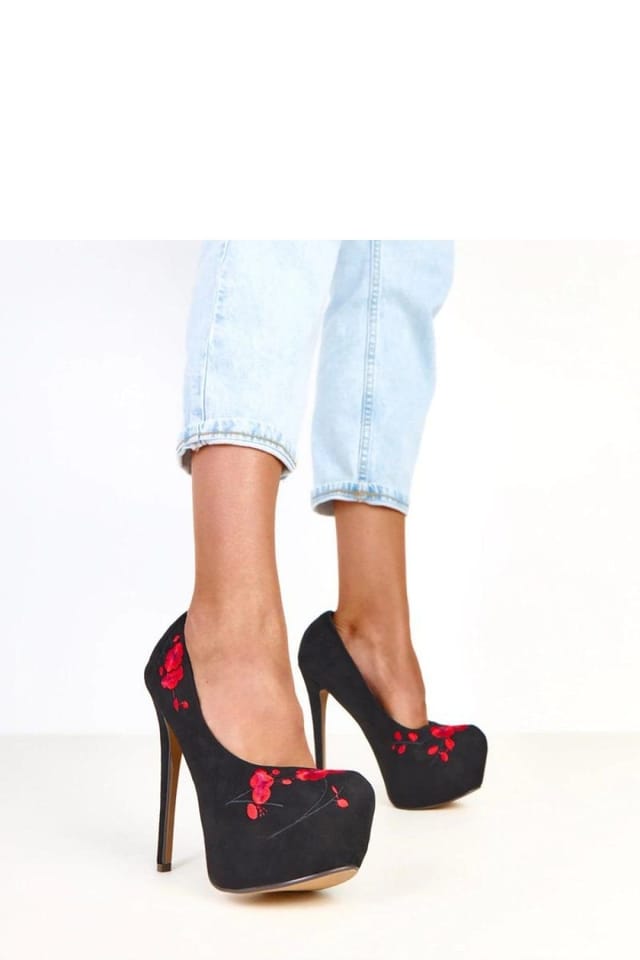 Love Lace Love Lace Women's Sensual Suede Floral Pointed Toe High Heel Platform Romantic in Black - 2