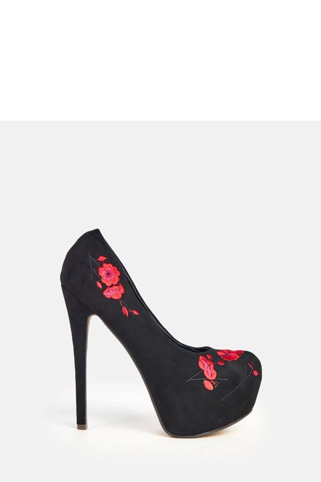 Love Lace Love Lace Women's Sensual Suede Floral Pointed Toe High Heel Platform Romantic in Black - 4