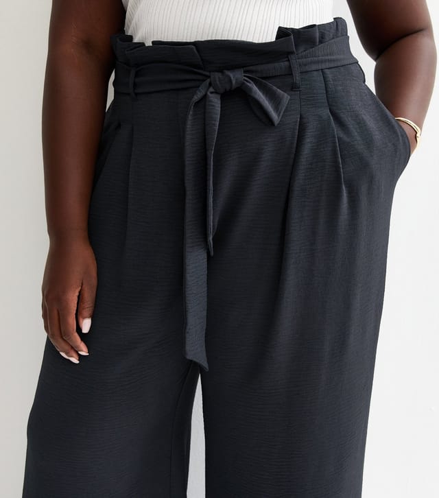 New Look Women's Plus Size Navy Paperbag Waist Wide Leg Trousers Curves New Look - 3