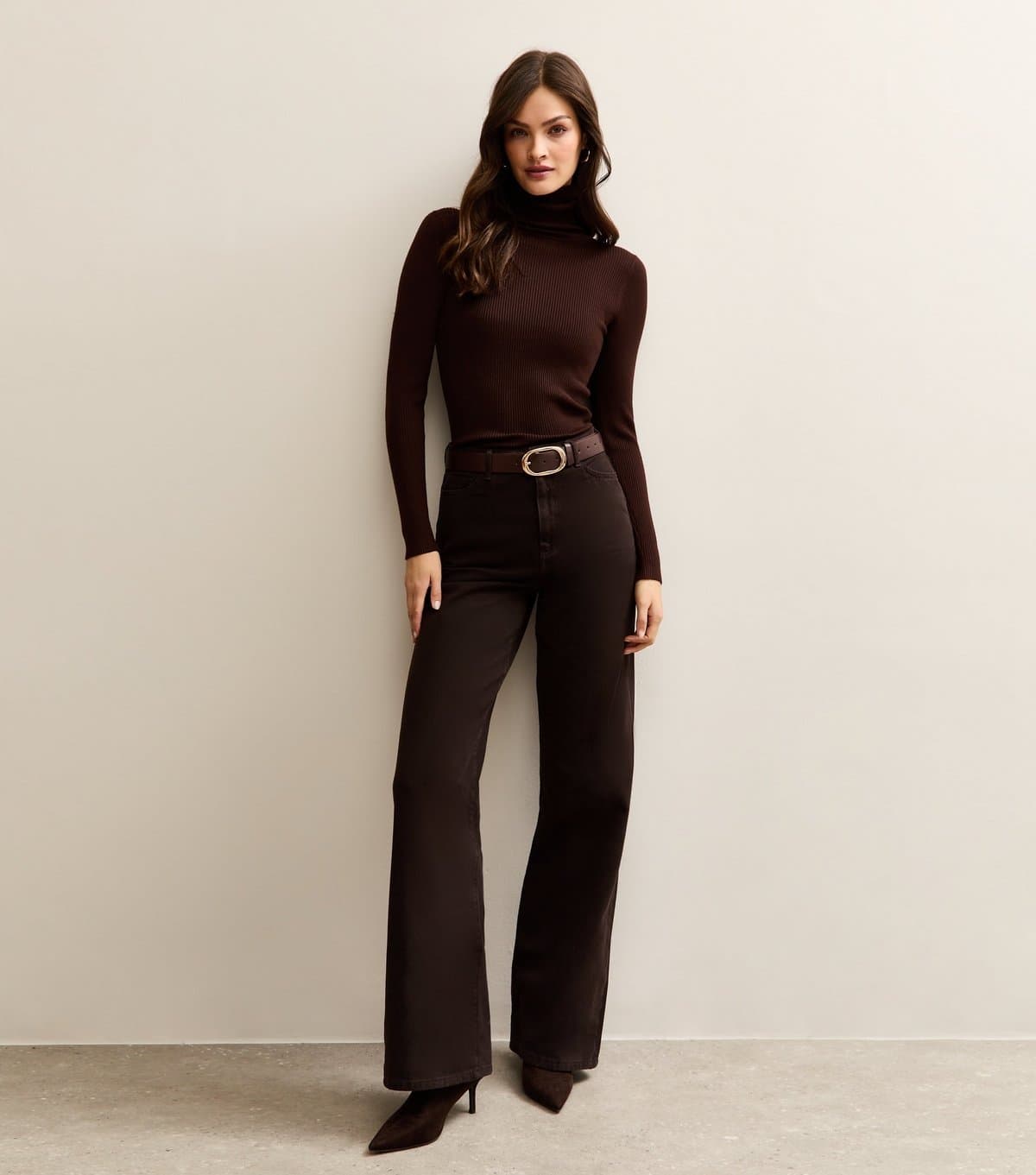 New Look New Look Dark Brown High Waist Wide Leg Jeans