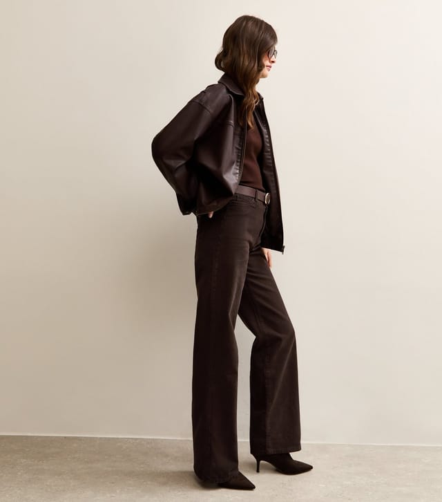 New Look Women's Tall Dark Brown High Waist Adalae Wide Leg Jeans New Look - 2