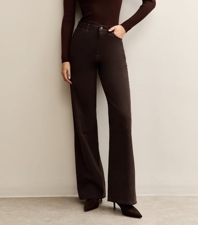 New Look Women's Tall Dark Brown High Waist Adalae Wide Leg Jeans New Look - 3