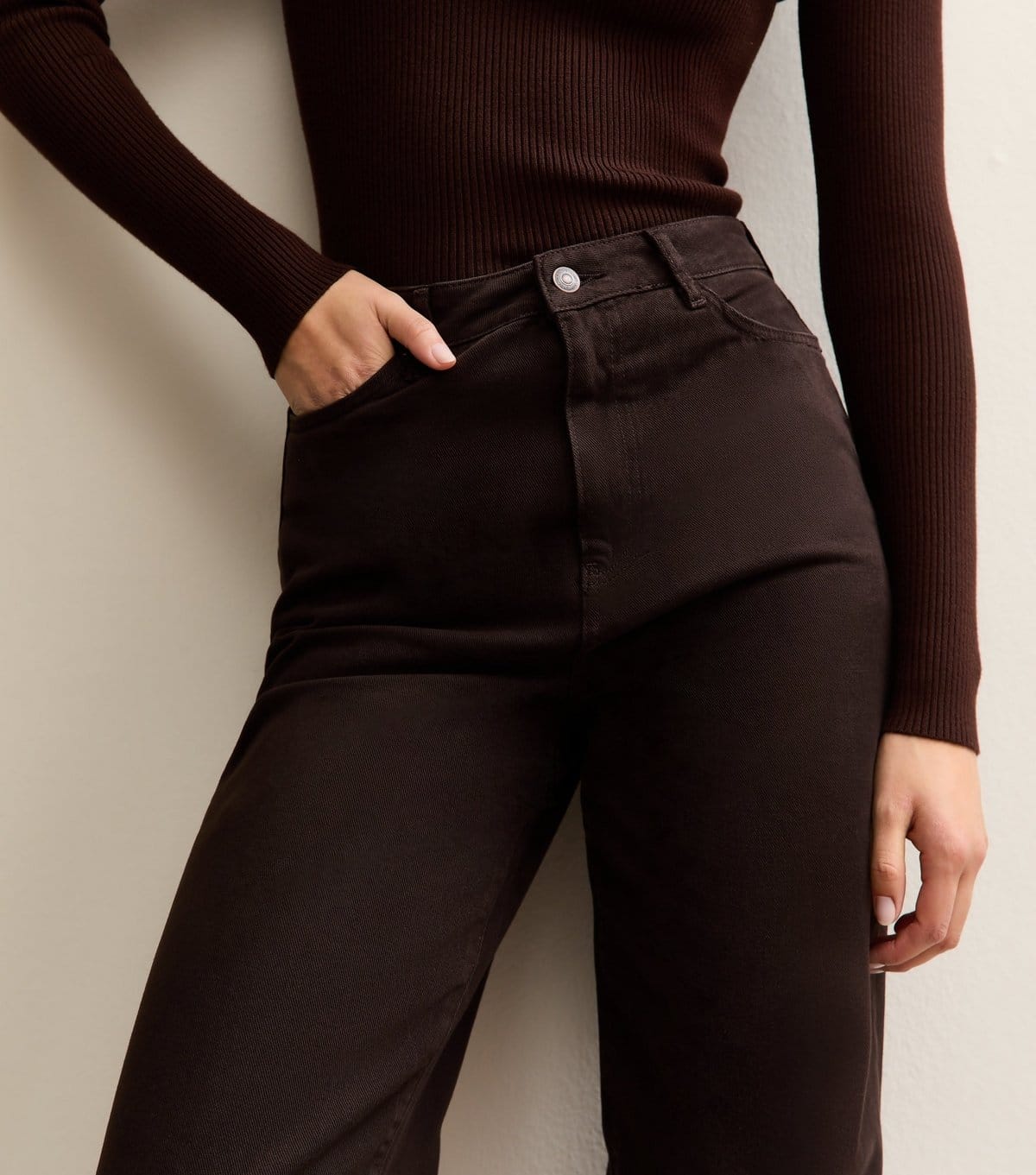 New Look Women's Tall Dark Brown High Waist Adalae Wide Leg Jeans New Look - 4