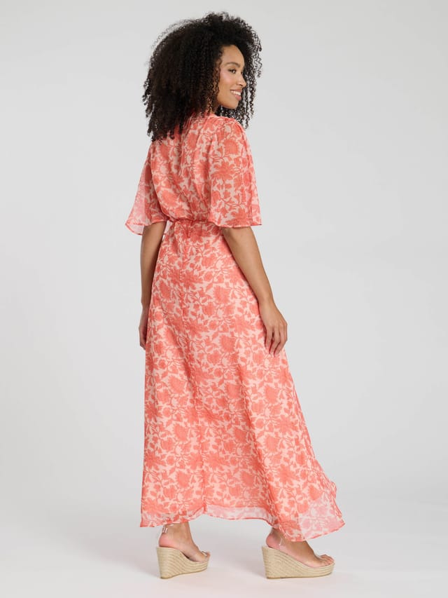 South Beach South Beach Women's Printed Short Sleeve Wrap Midi Dress in Coral - 3