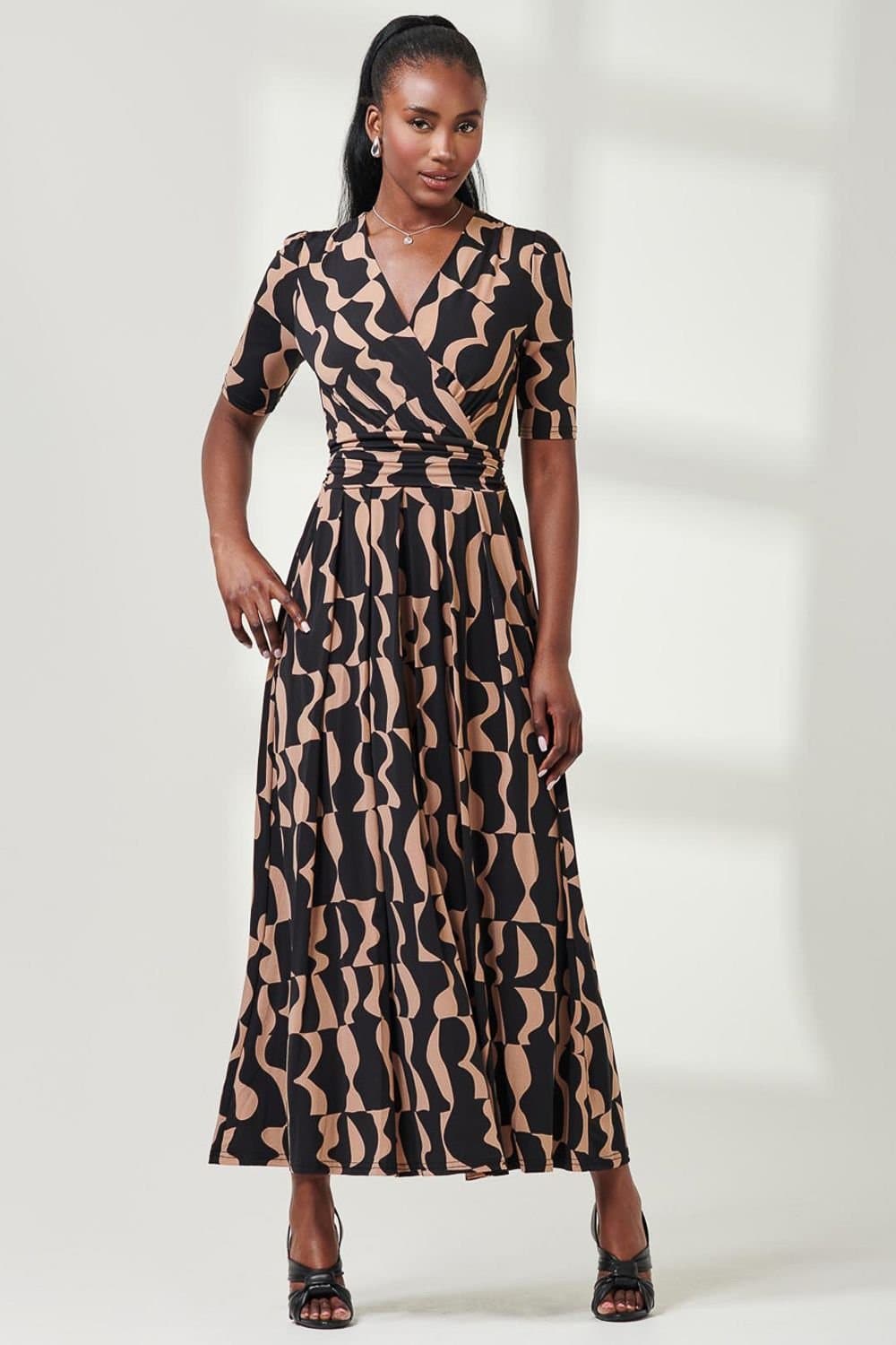 Jolie Moi Jolie Moi Women's Half Sleeve Jersey Maxi Dress in Brown