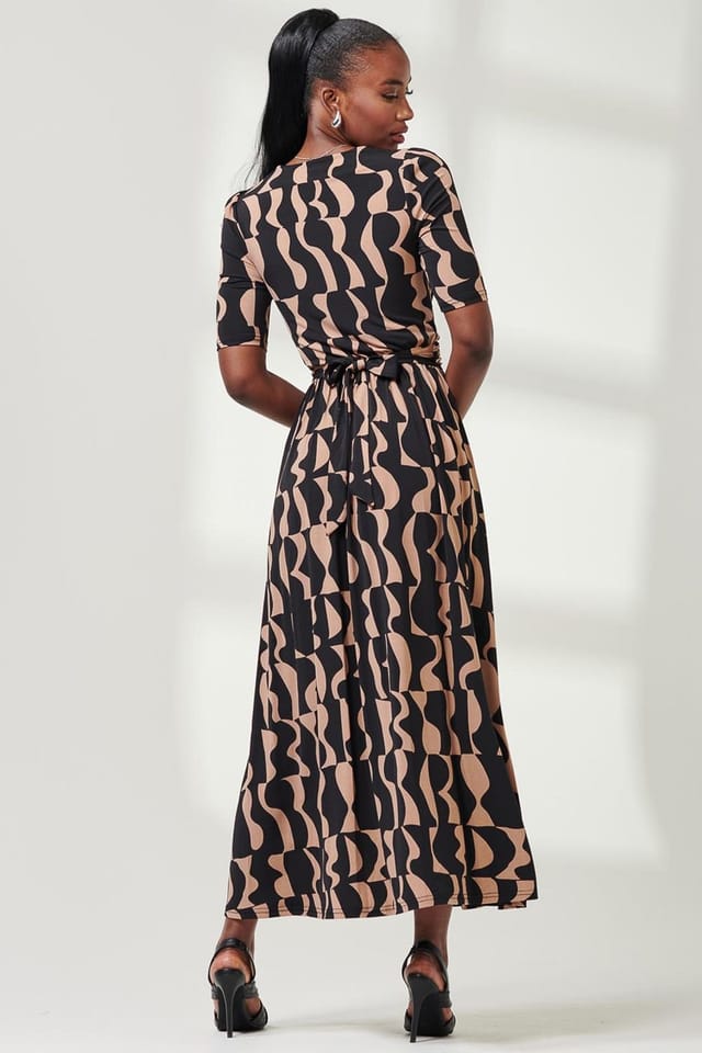 Jolie Moi Jolie Moi Women's Half Sleeve Jersey Maxi Dress in Brown - 2