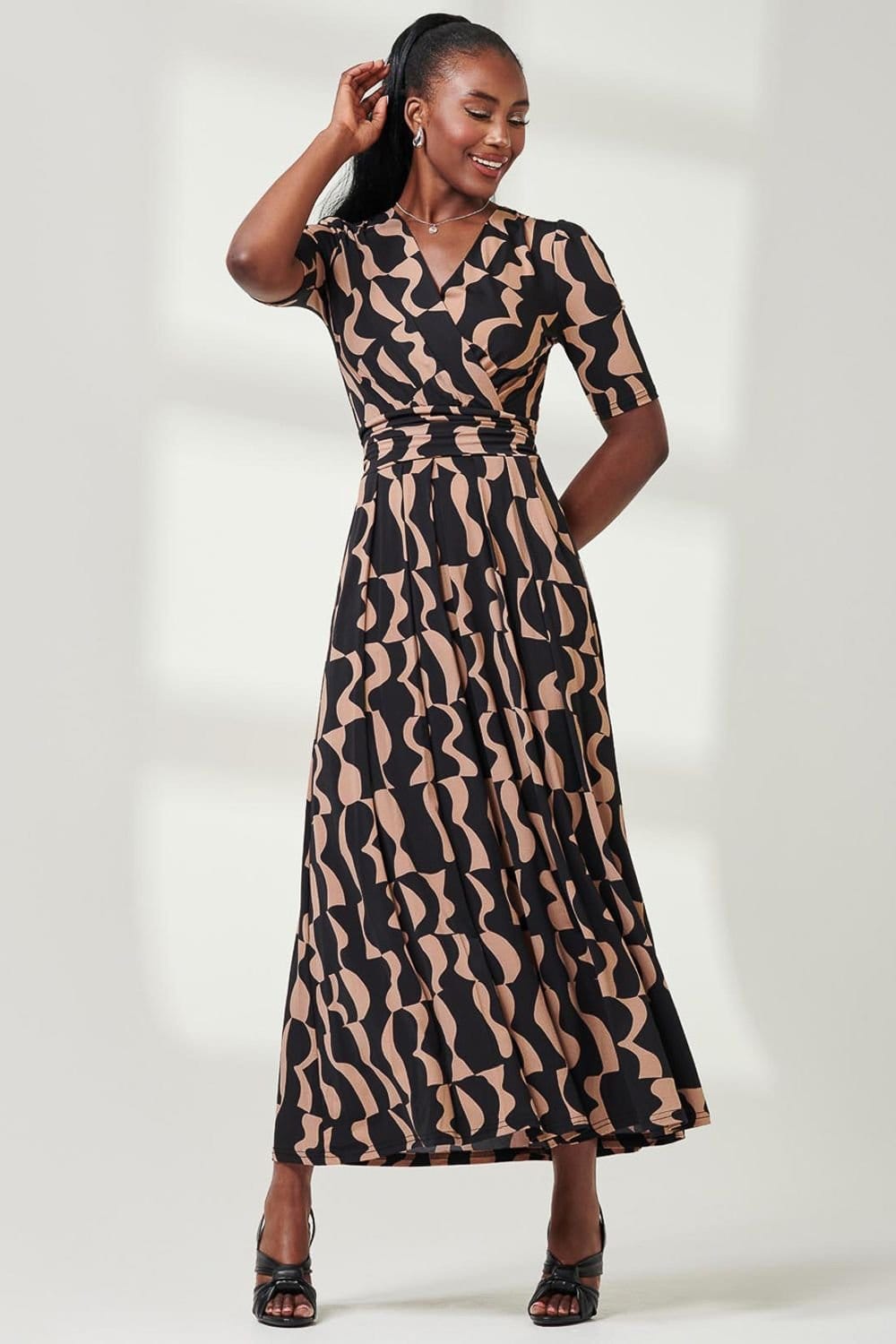 Jolie Moi Jolie Moi Women's Half Sleeve Jersey Maxi Dress in Brown - 4