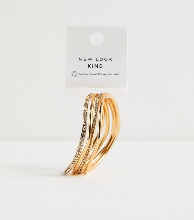 New Look Pack of 4 Gold Tone Diamante Curve Bangles New Look - 3