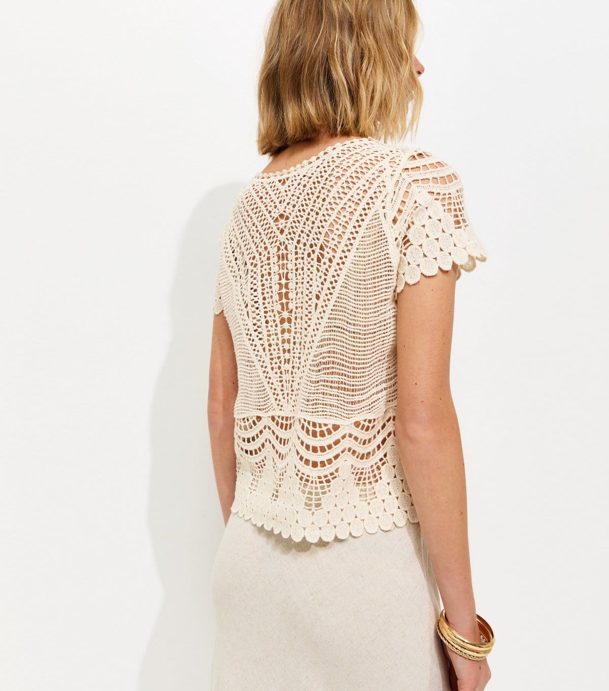 New Look Women's Cream Cotton Crochet V Neck Top New Look - 4