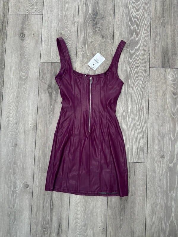 Bershka Burgundy leather look dress