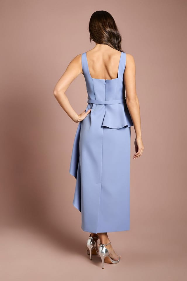 Coast Coast Women's Crepe Belted Ruffle Skirt Pencil Dress in Slate Blue - 3