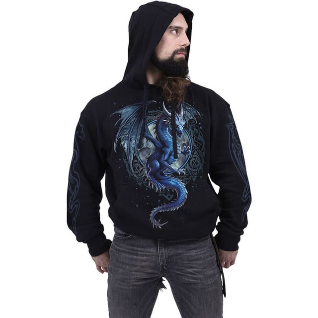 Spiral Direct Spiral Direct Men's Storm Dragon Back Print Pullover Hoodie in Black - 3