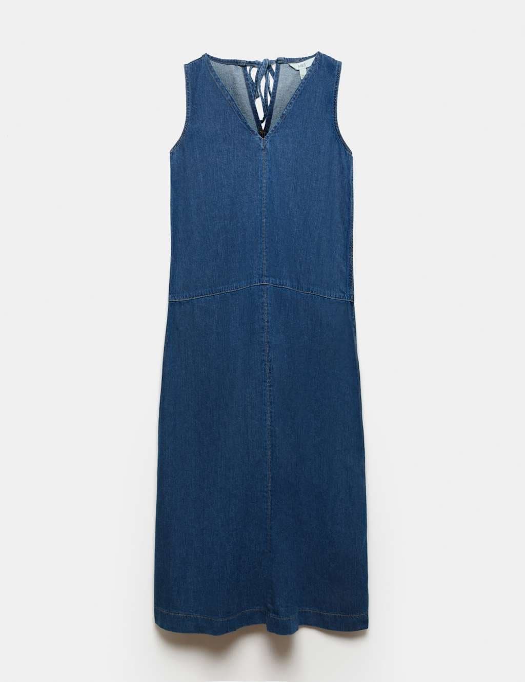 Marks & Spencer M&S Denim V-Neck Tie Detail Midi Relaxed Dress Denim