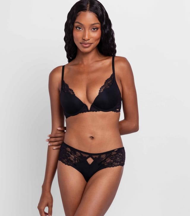 Dorina Women's Black Lace Trimmed Plunge Bra Dorina New Look - 2