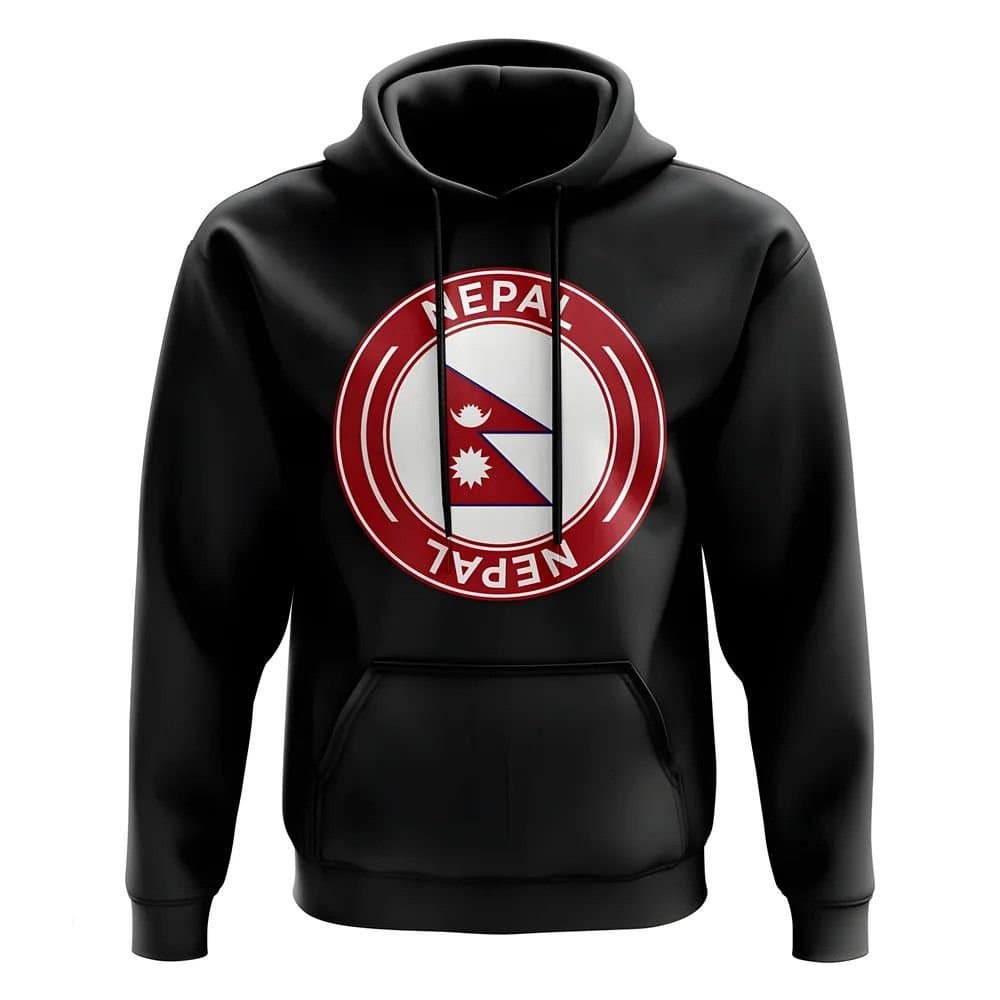 Nepal Nepal Men's Personalised Football Badge Hoodie in Black