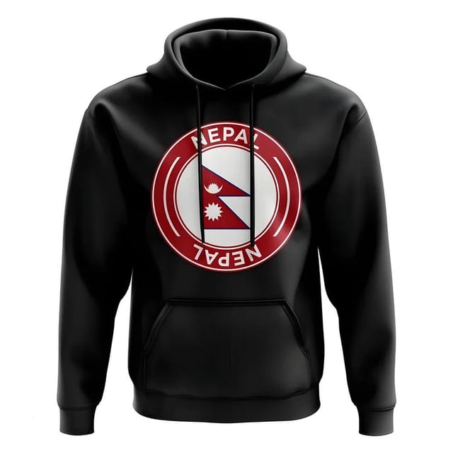 Nepal Nepal Men's Personalised Football Badge Hoodie in Black - 2