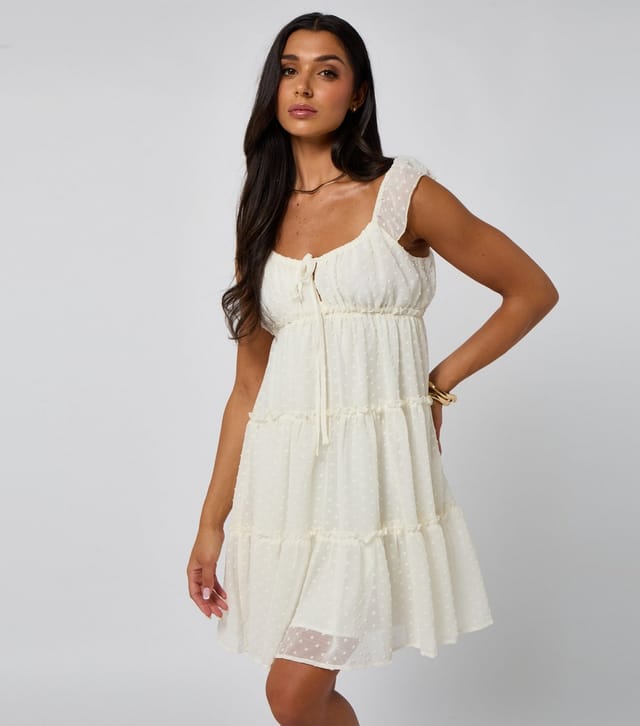 Urban Bliss Women's Cream Ruffled Tiered Dress Urban Bliss New Look - 3