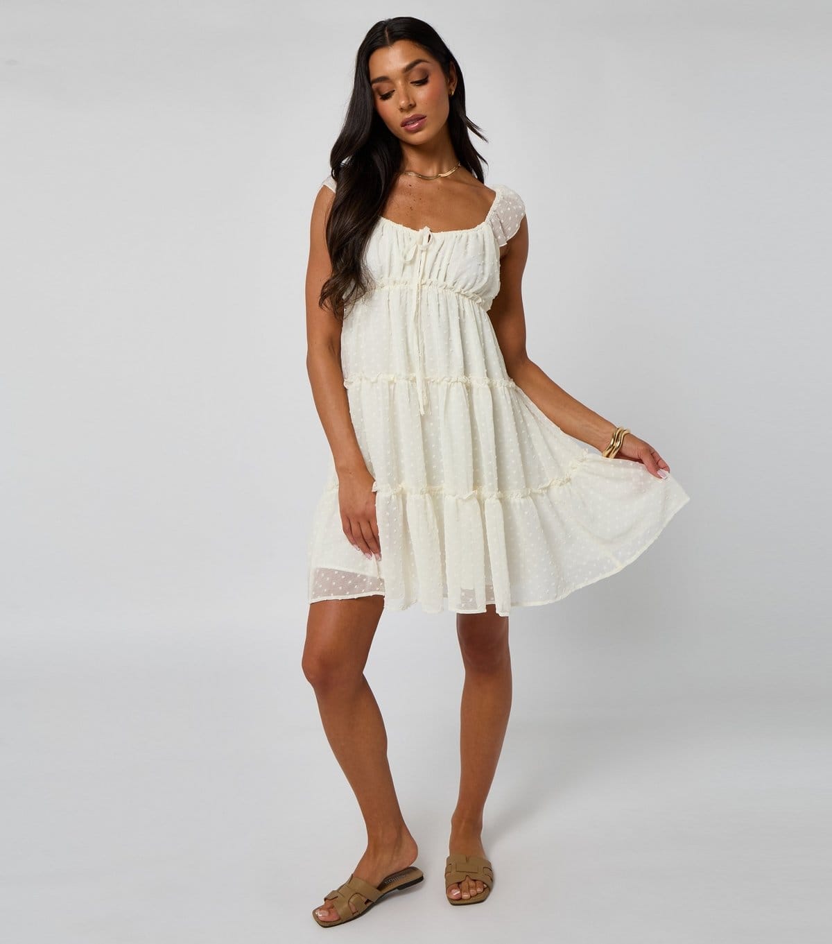 Urban Bliss Women's Cream Ruffled Tiered Dress Urban Bliss New Look - 4