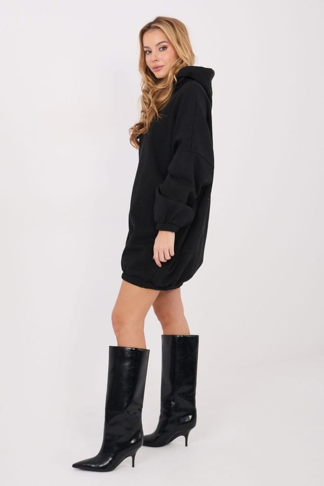 Love Lace Love Lace Women's Oversized Hooded Sweatshirt Dress with Pockets in Black - 2