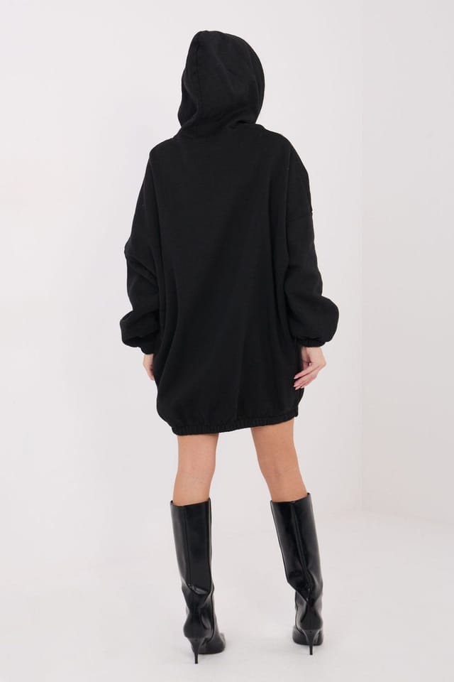 Love Lace Love Lace Women's Oversized Hooded Sweatshirt Dress with Pockets in Black - 3
