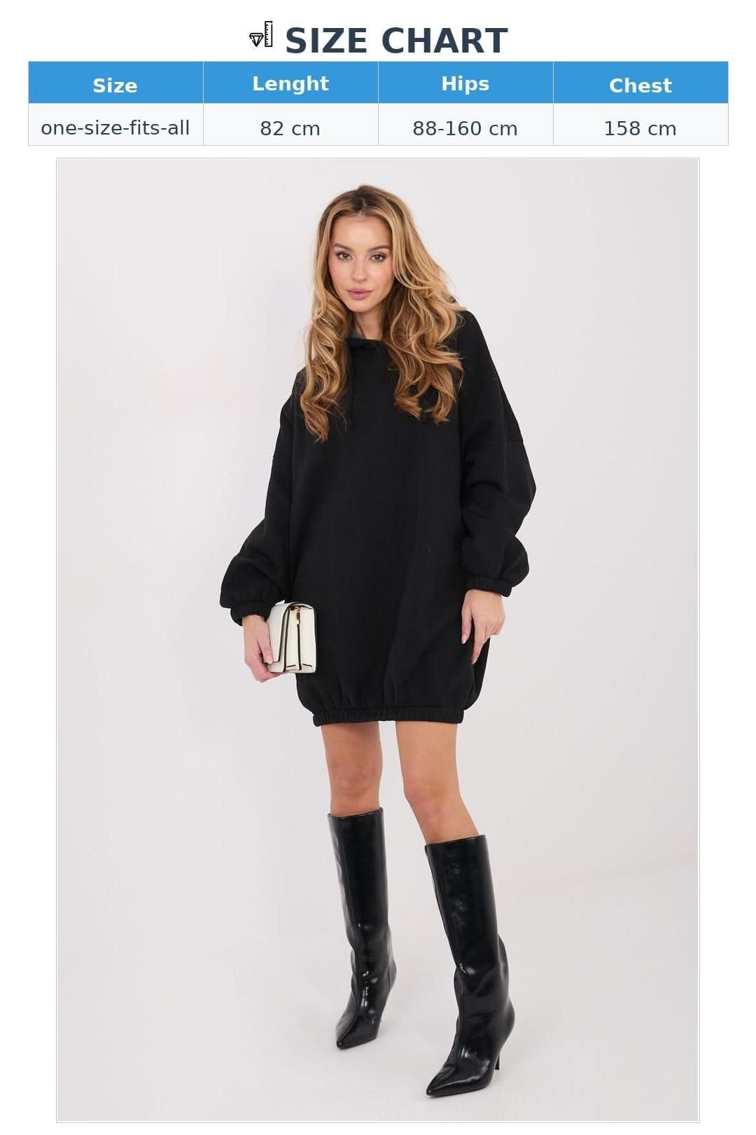 Love Lace Love Lace Women's Oversized Hooded Sweatshirt Dress with Pockets in Black - 4