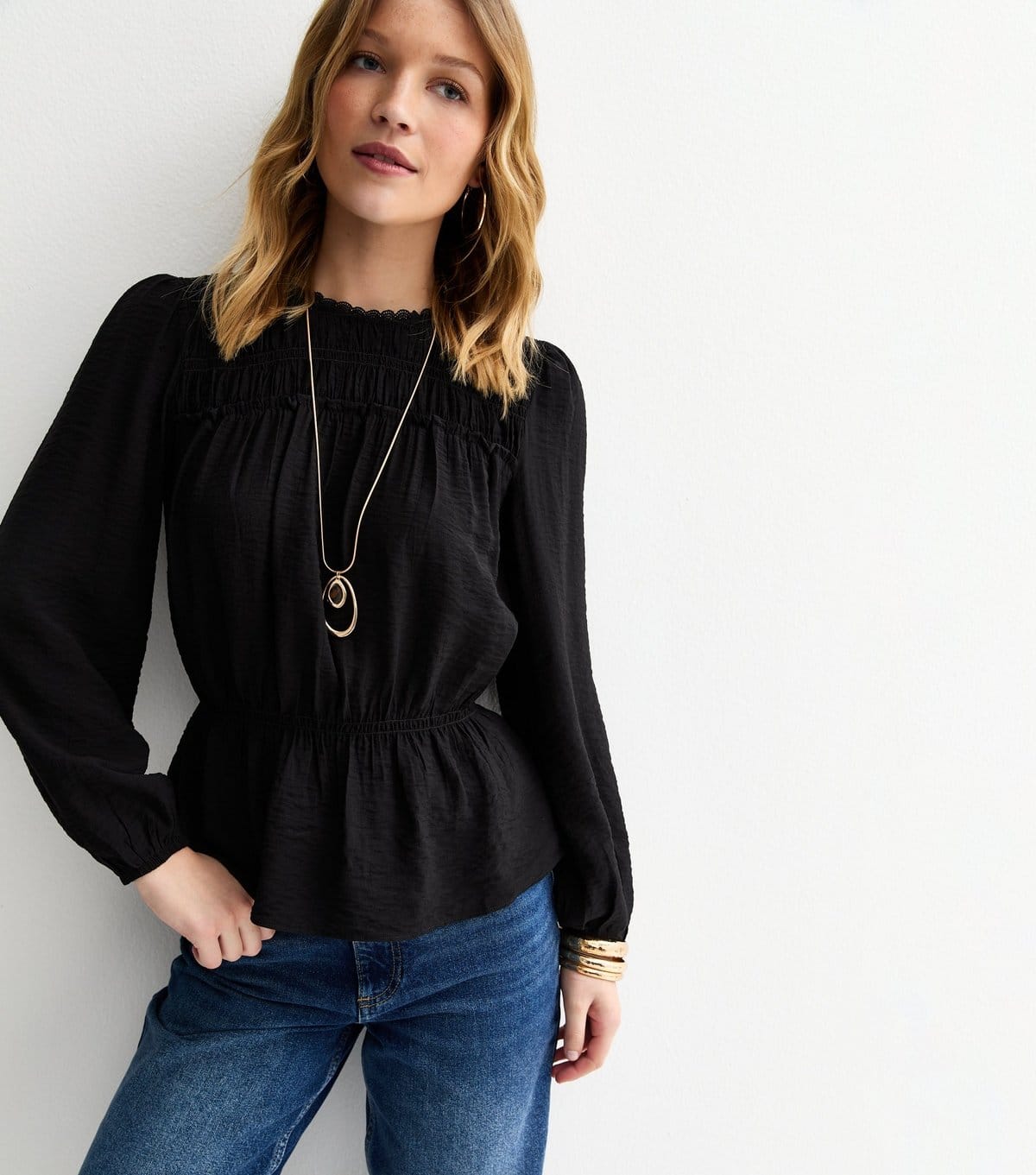 New Look Black Woven Crew Neck Blouse