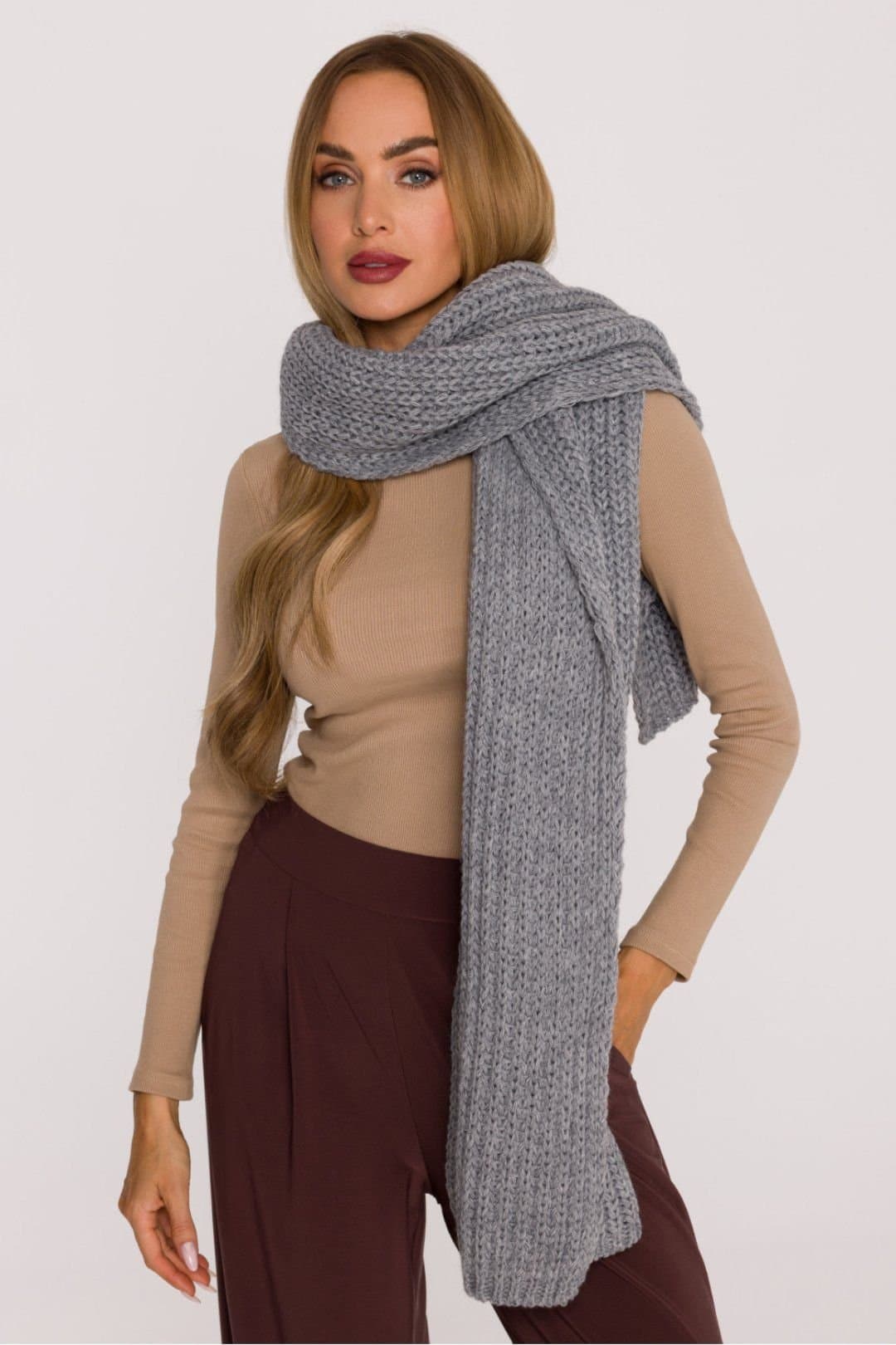 Love Lace Love Lace Women's Soft Thick Ribbed Knit Scarf Wrap Shawl for Warm Comfort in Grey