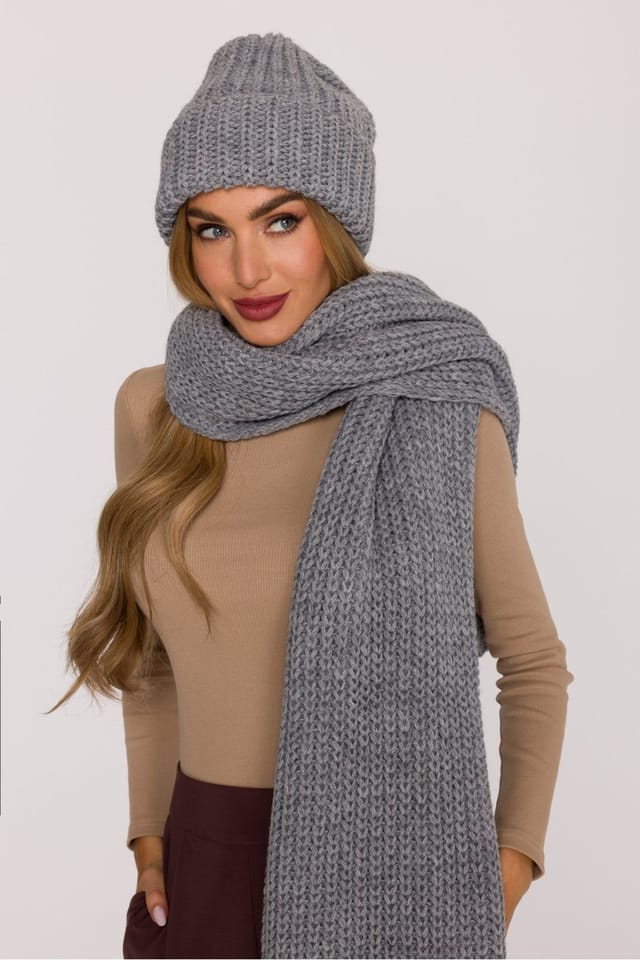Love Lace Love Lace Women's Soft Thick Ribbed Knit Scarf Wrap Shawl for Warm Comfort in Grey - 2