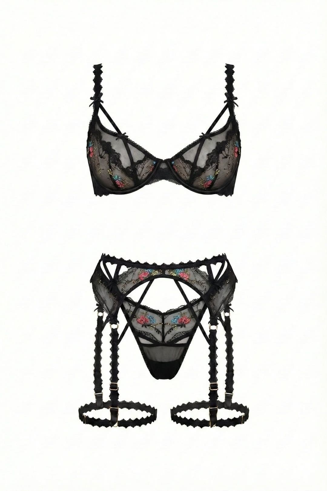 Little Nooks Little Nooks Women's Amber Lingerie Suspender Set in Black