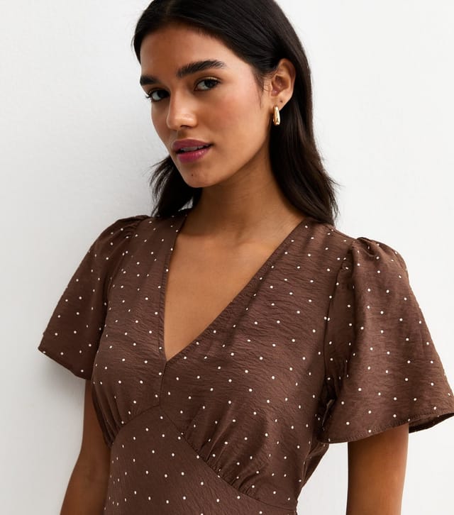 New Look Women's Brown Spot Print Tiered Midi Tea Dress New Look - 2