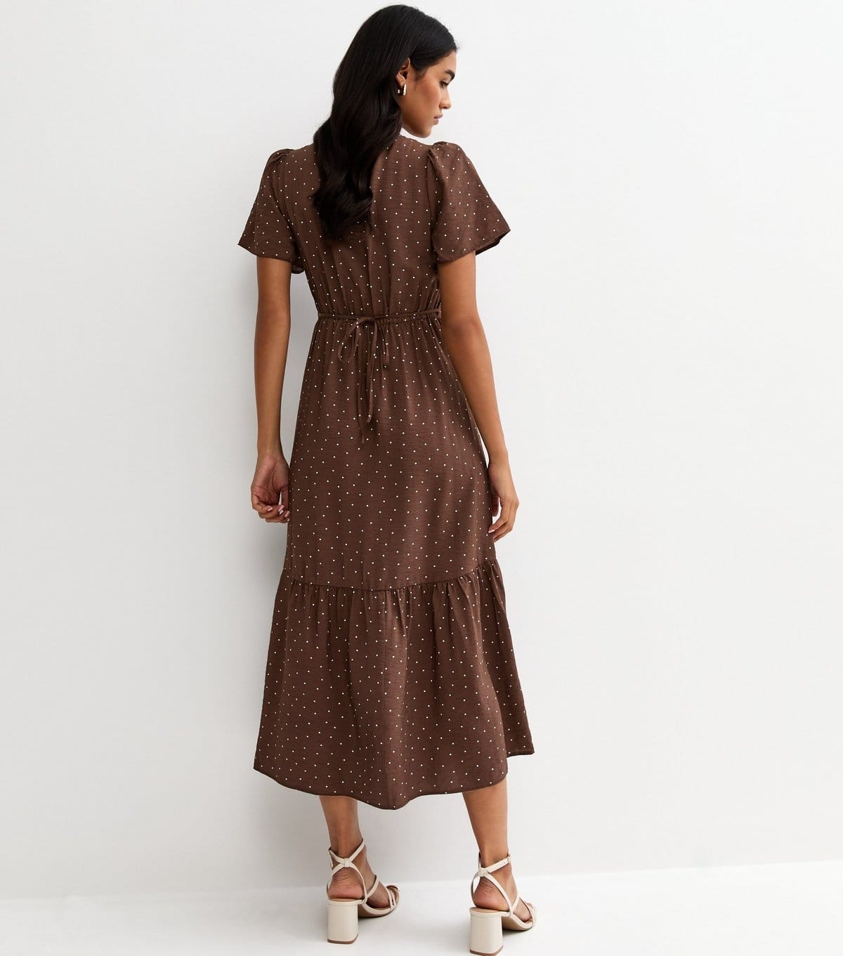 New Look Women's Brown Spot Print Tiered Midi Tea Dress New Look - 4