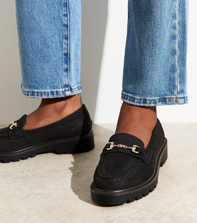 New Look Women's Black Suedette Buckle Penny Loafers Vegan New Look - 2