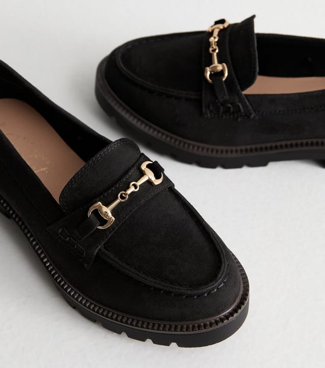 New Look Women's Black Suedette Buckle Penny Loafers Vegan New Look - 3