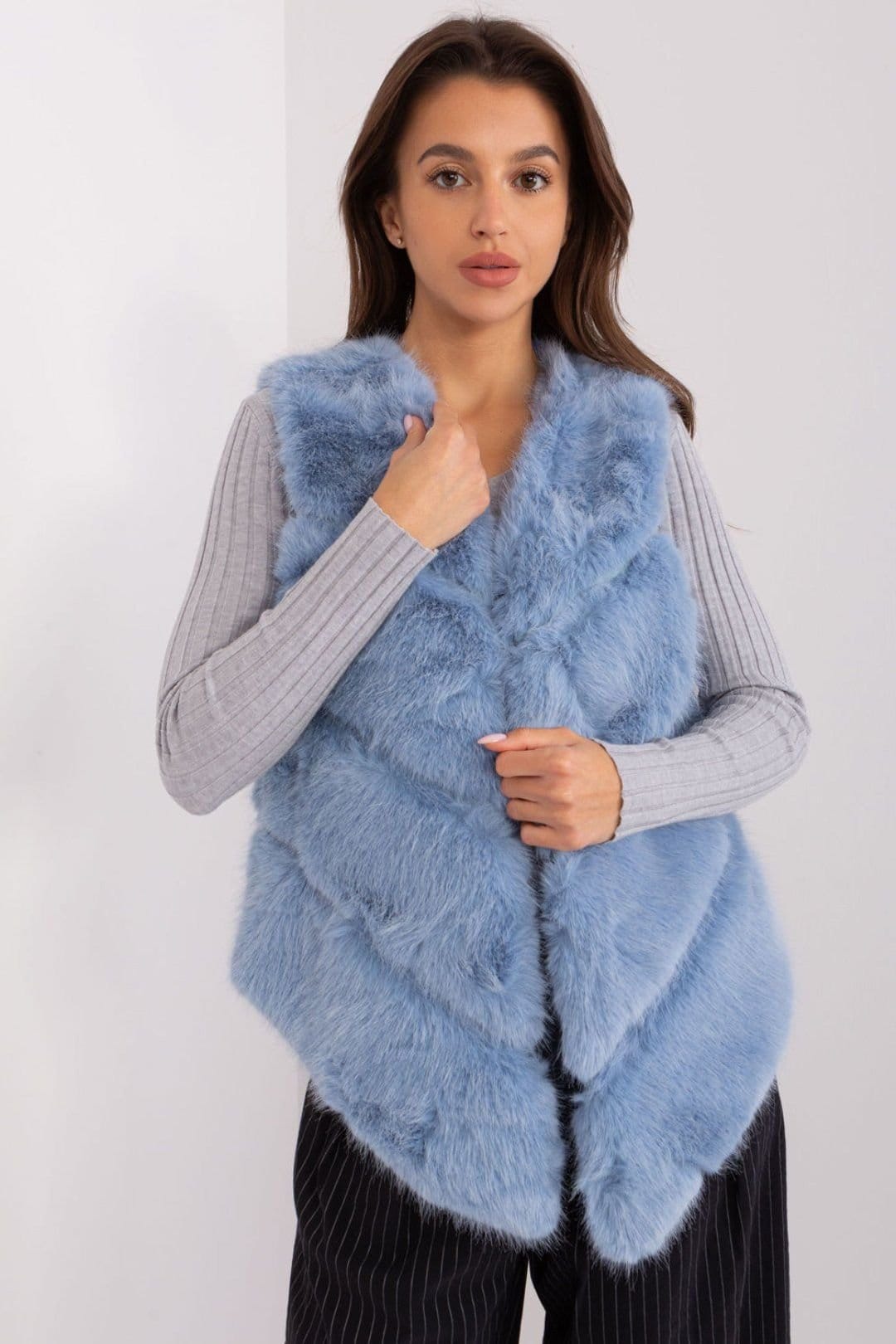 Love Lace Blue Faux Fur Vest with Pockets