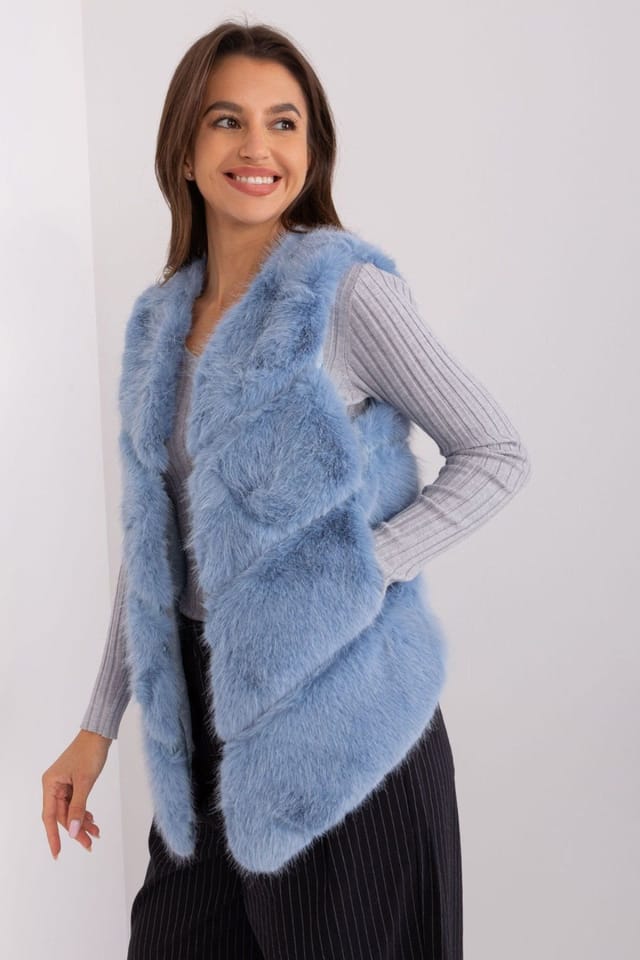 Love Lace Love Lace Women's Soft Faux Fur Polyester Vest with Pockets in Blue - 2