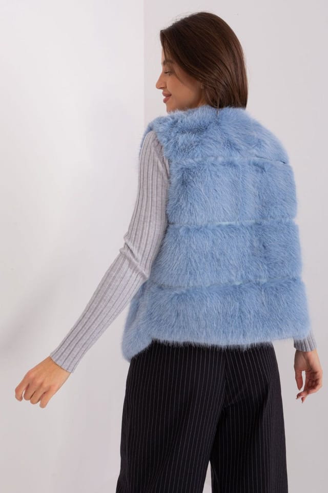 Love Lace Love Lace Women's Soft Faux Fur Polyester Vest with Pockets in Blue - 3
