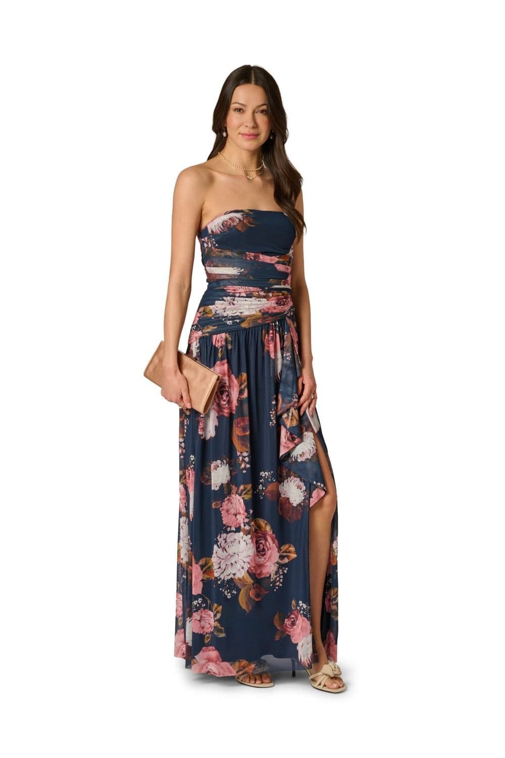 Adrianna Papell Adrianna Papell Women's Stretch Mesh Strapless Gown in Navy