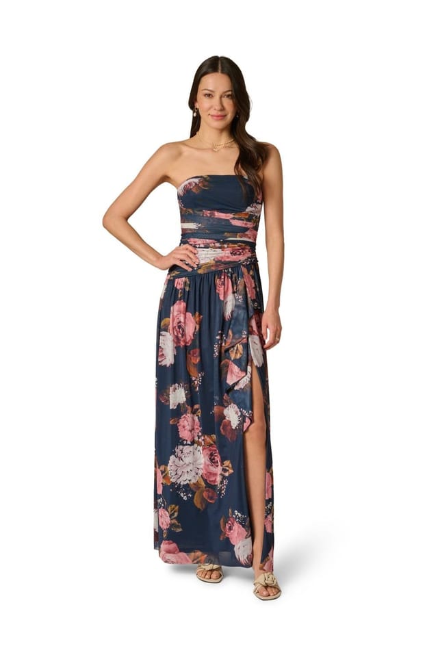 Adrianna Papell Adrianna Papell Women's Stretch Mesh Strapless Gown in Navy - 2