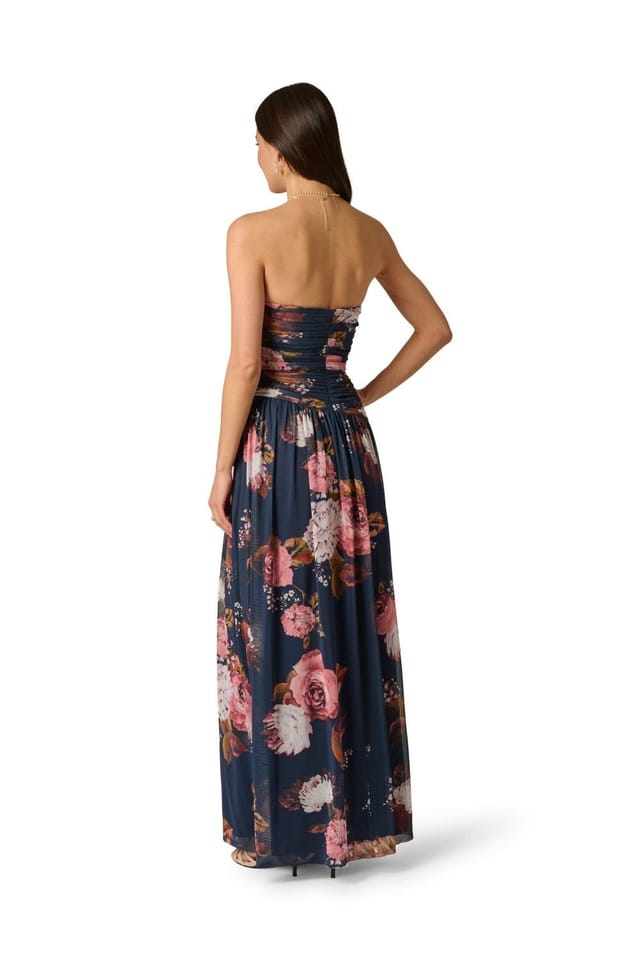 Adrianna Papell Adrianna Papell Women's Stretch Mesh Strapless Gown in Navy - 3