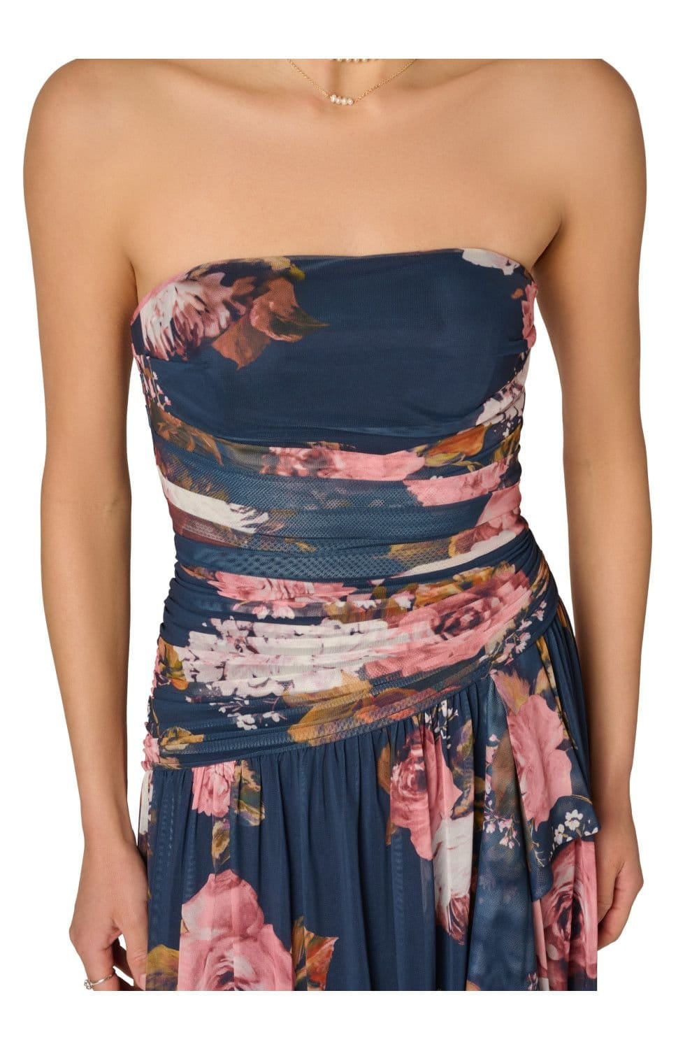 Adrianna Papell Adrianna Papell Women's Stretch Mesh Strapless Gown in Navy - 4