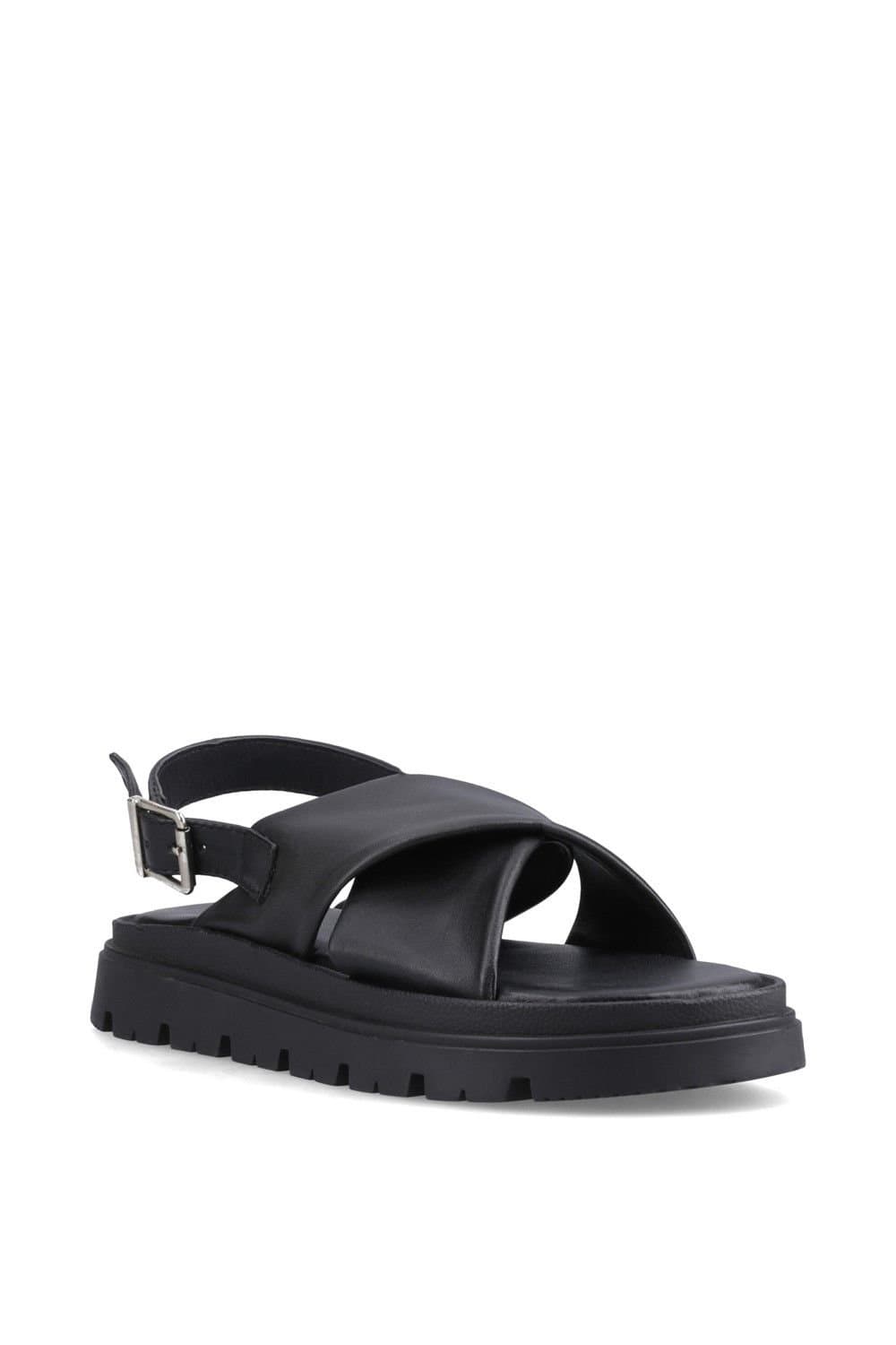 Hush Puppies Hush Puppies Black Leather Cross-Over Sandal