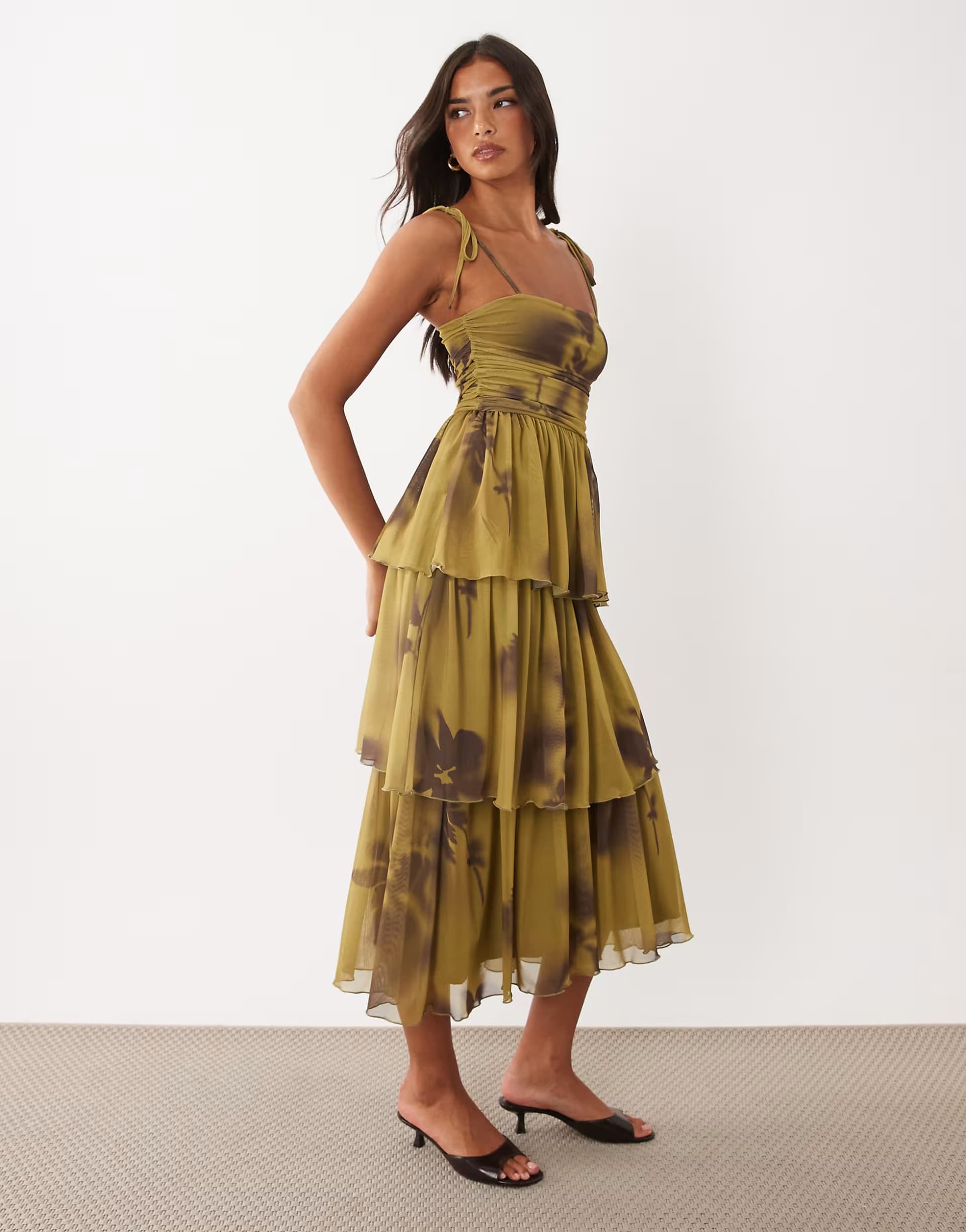 ASOS ASOS DESIGN tired printed mesh midaxi dress