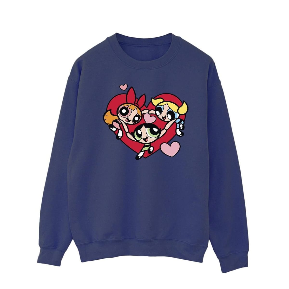 Powerpuff Girls Powerpuff Girls Men's Holding Hands Heart Sweatshirt in Navy - 1