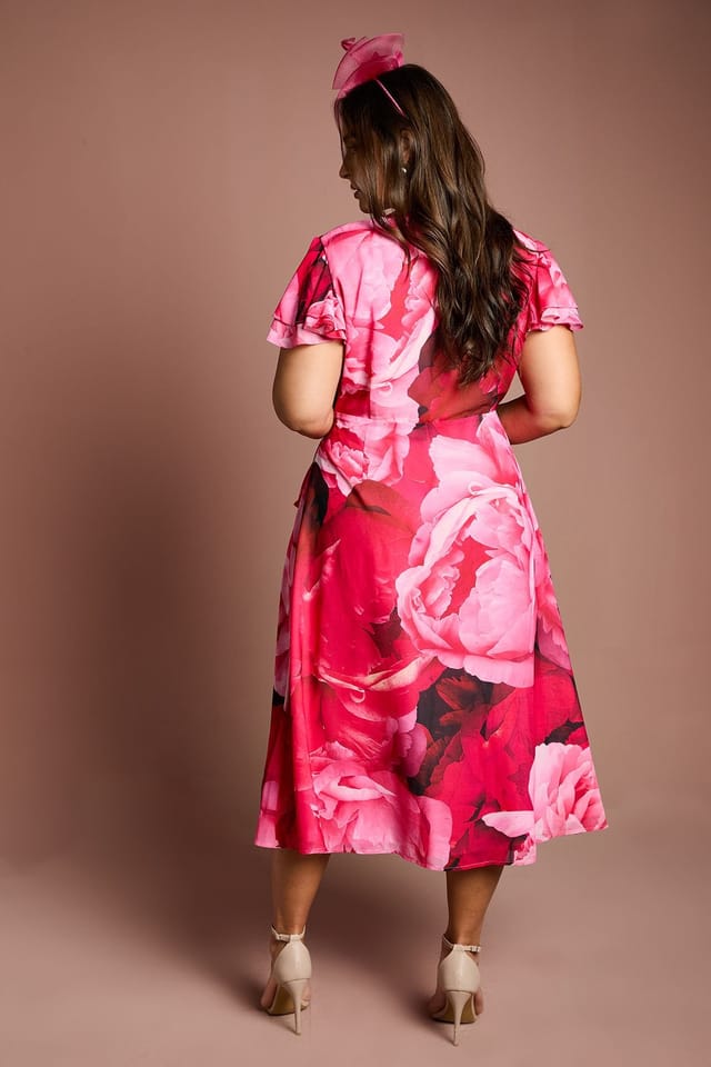 Coast Coast Women's Plus Jersey Double Flutter Sleeve Wrap Midi Dress in Pink - 3