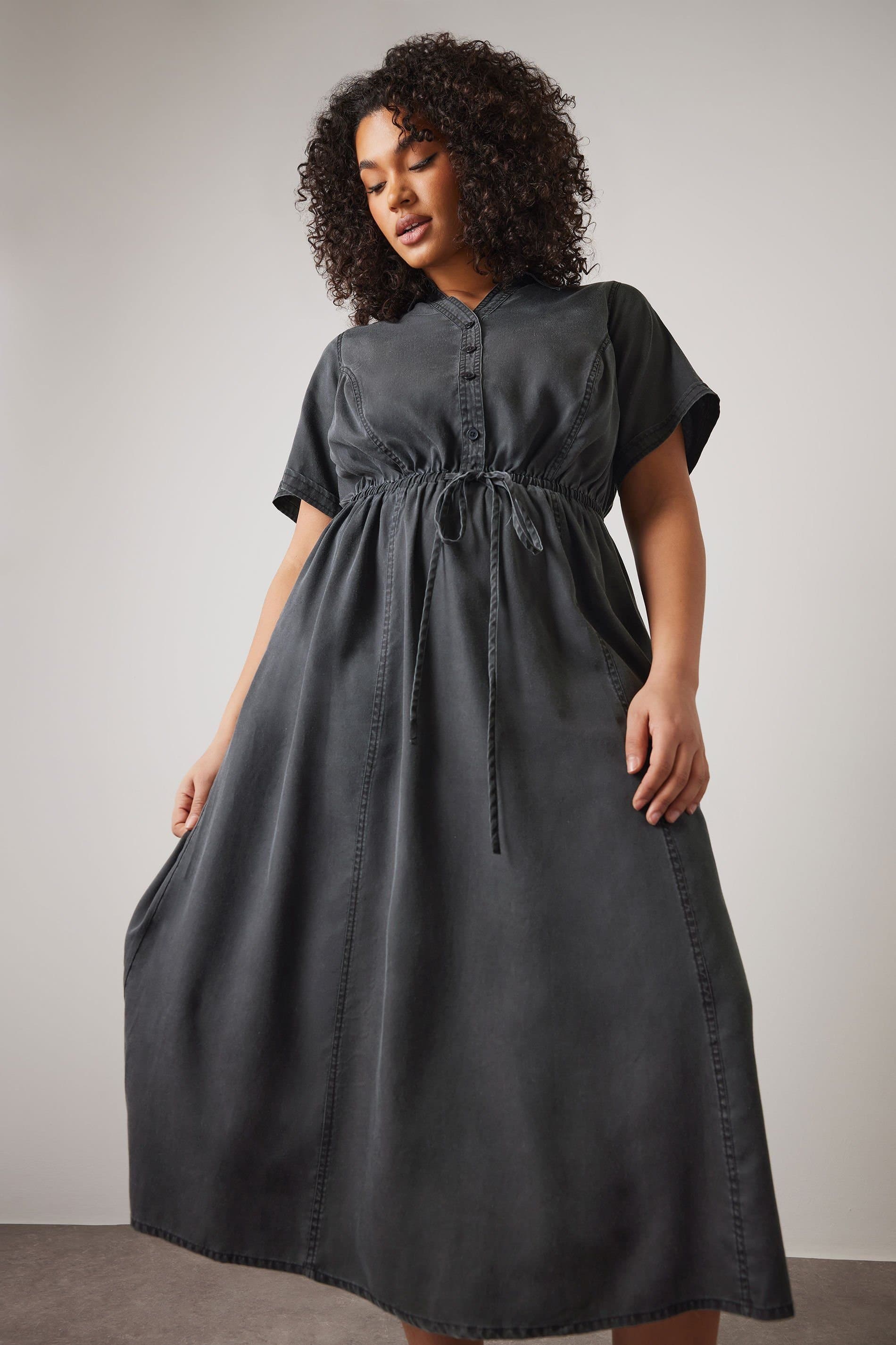 Evans Evans Women's Lyocell Denim Shirt Dress in Black