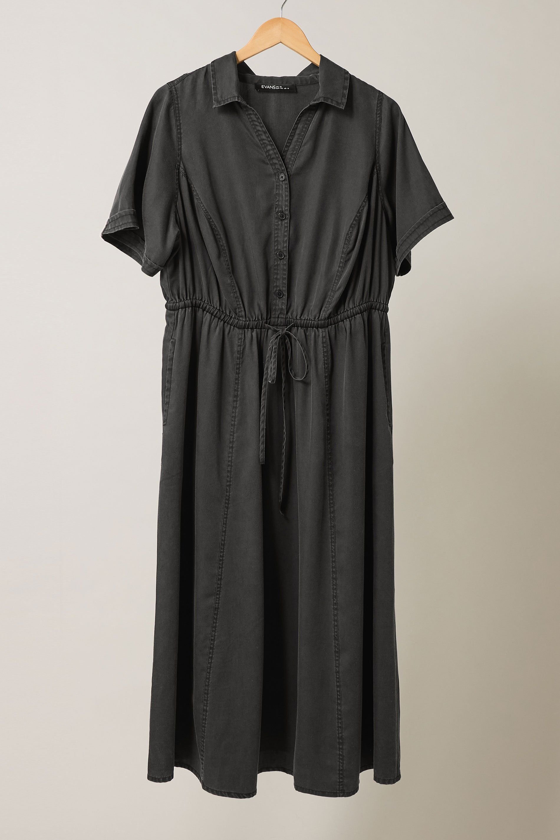 Evans Evans Women's Lyocell Denim Shirt Dress in Black - 2