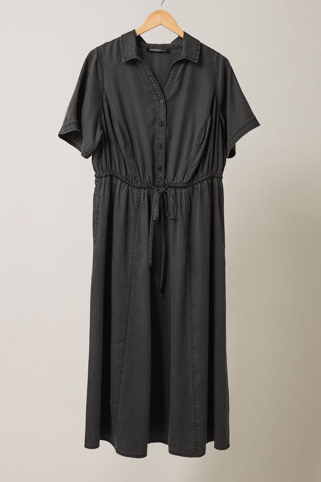 Evans Evans Women's Lyocell Denim Shirt Dress in Black - 2