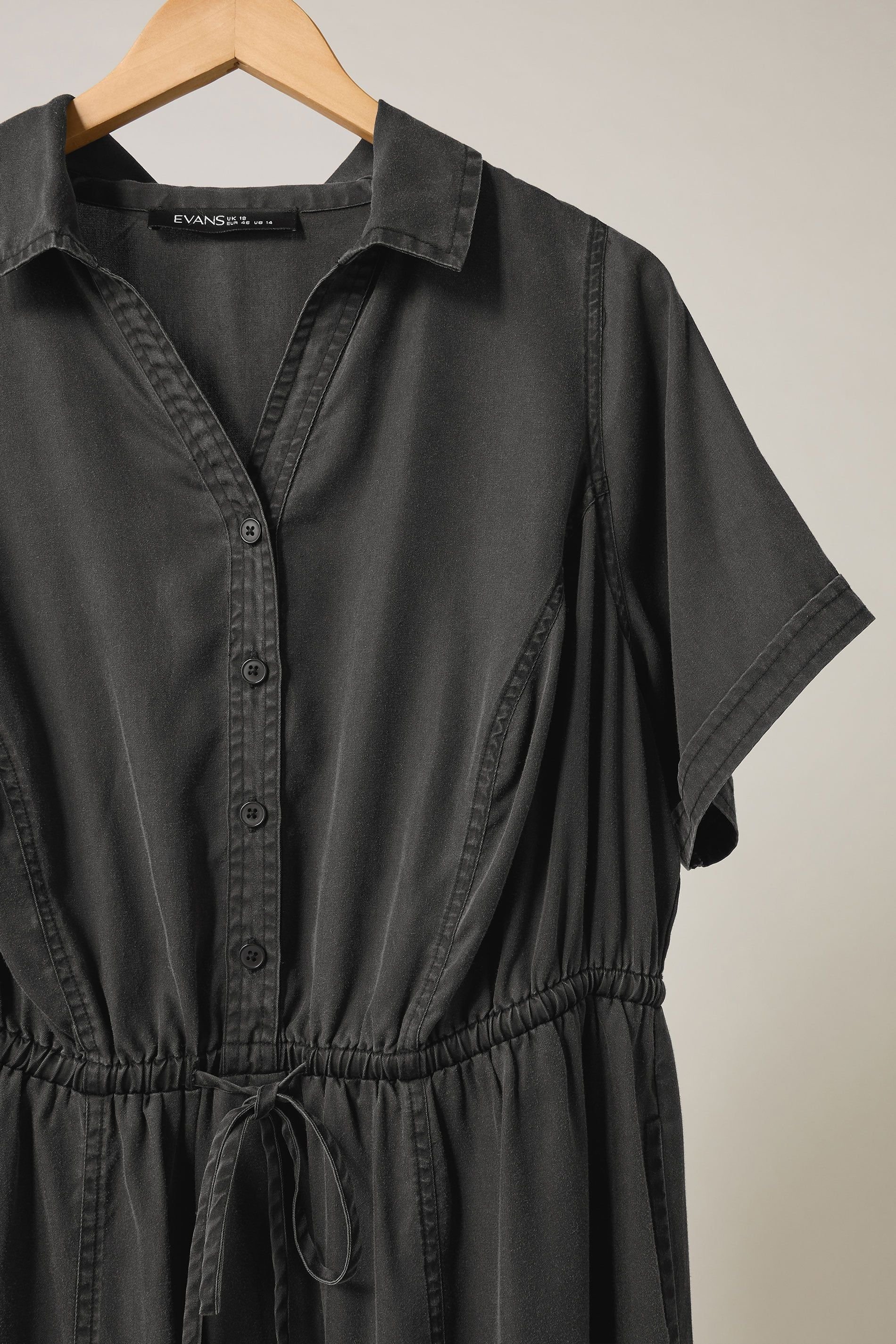 Evans Evans Women's Lyocell Denim Shirt Dress in Black - 3